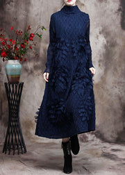 Vivid Blue Feather 3D Spring Dress Long Caftan - bagstylebliss
