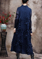 Vivid Blue Feather 3D Spring Dress Long Caftan - bagstylebliss