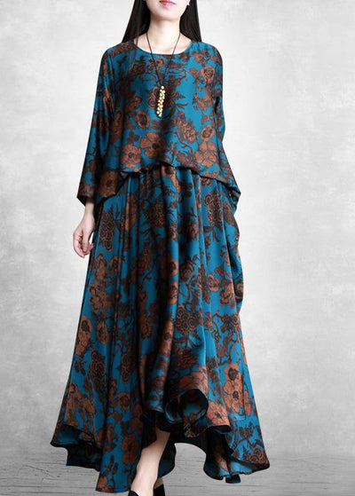 Vivid Blue Silk Outfit Maxi Spring Dresses Long - bagstylebliss