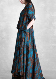 Vivid Blue Silk Outfit Maxi Spring Dresses Long - bagstylebliss