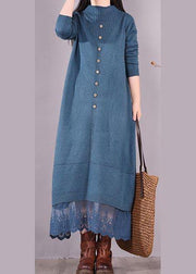 Vivid Blue Tunics O Neck Patchwork Lace Spring Dress - bagstylebliss