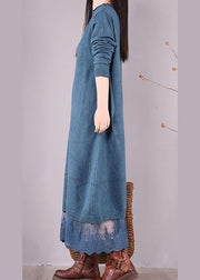 Vivid Blue Tunics O Neck Patchwork Lace Spring Dress - bagstylebliss