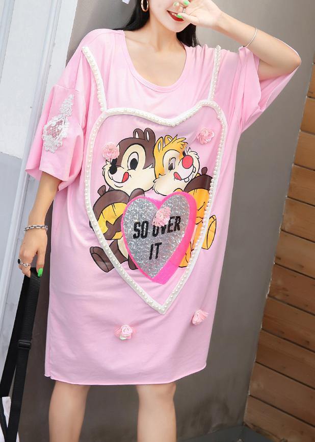 Vivid Cartoon print Cotton quilting clothes Fabrics pink Dresses summer - bagstylebliss