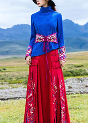 Vivid Chinese Button cotton embroidery outfit Outfits red cotton skirts - bagstylebliss