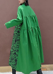 Vivid Lapel Asymmetric Spring Quilting Dresses Tunic Green Print Plus Size Dress - bagstylebliss