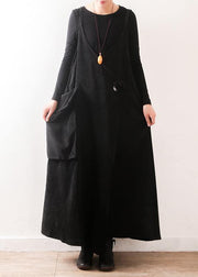 Vivid Large pockets fall dress Photography black Kaftan Dresses - bagstylebliss