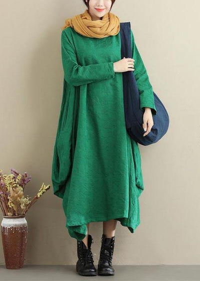 Vivid O Neck Asymmetric Spring Dress Sewing Green Jacquard Maxi Dresses - bagstylebliss