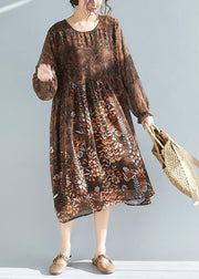 Vivid O Neck Cinched Summer Tunic Catwalk Chocolate Print Plus Size Dresses - bagstylebliss