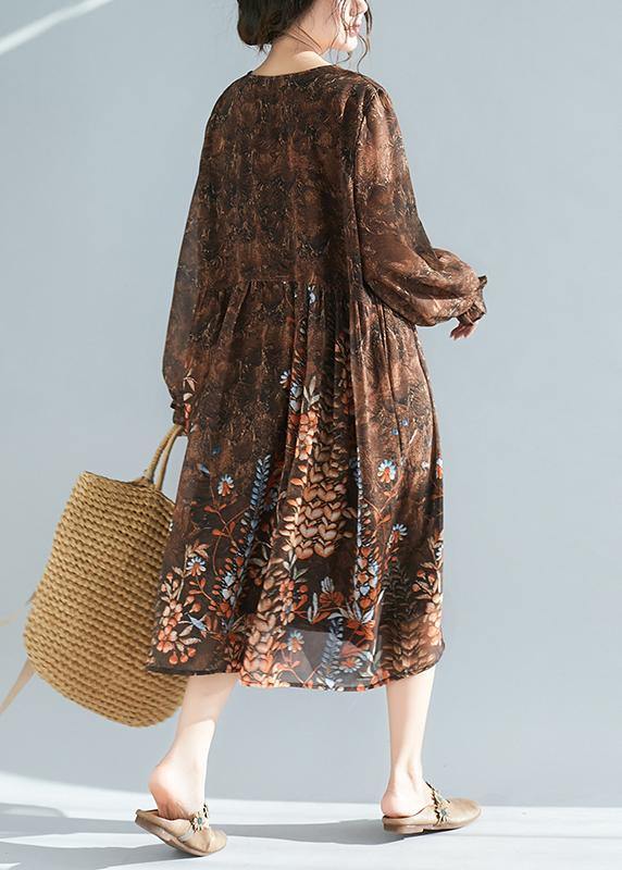 Vivid O Neck Cinched Summer Tunic Catwalk Chocolate Print Plus Size Dresses - bagstylebliss