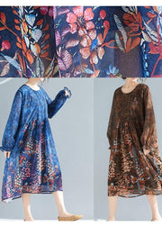 Vivid O Neck Cinched Summer Tunic Catwalk Chocolate Print Plus Size Dresses - bagstylebliss