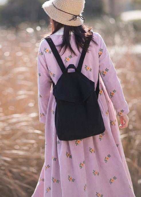 Vivid Pink Embroidery Dress O-Neck long Spring Dresses - bagstylebliss