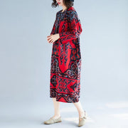 Vivid baggy linen cotton clothes For Women Pakistani Shape red print Love Dress