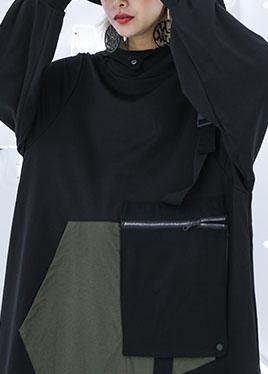Vivid big pockets cotton Tunics Sewing gray green loose Dresses fall - bagstylebliss