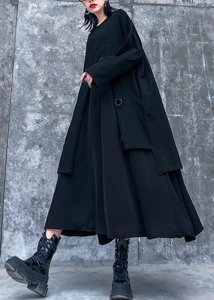 Vivid black cotton clothes Women Layered Traveling spring Dresses - bagstylebliss