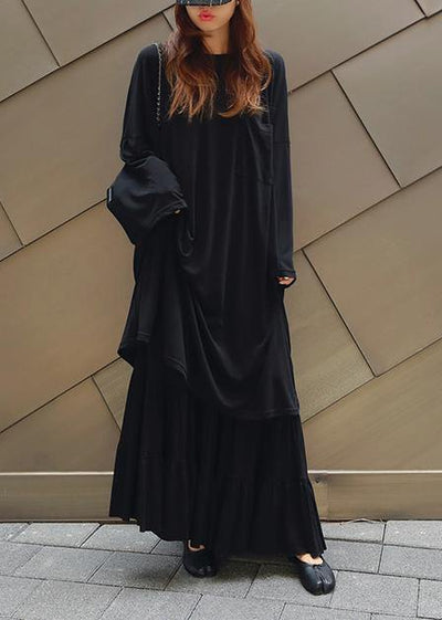 Vivid black cotton quilting dresses o neck Batwing Sleeve Kaftan summer Dress - bagstylebliss