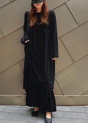 Vivid black cotton quilting dresses o neck Batwing Sleeve Kaftan summer Dress - bagstylebliss