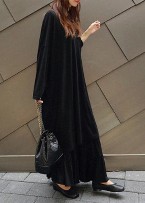 Vivid black cotton quilting dresses o neck Batwing Sleeve Kaftan summer Dress - bagstylebliss