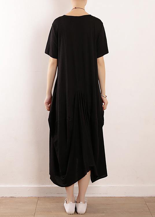 Vivid black linen cotton Robes asymmetric summer Dresses - bagstylebliss