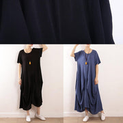 Vivid black linen cotton Robes asymmetric summer Dresses - bagstylebliss