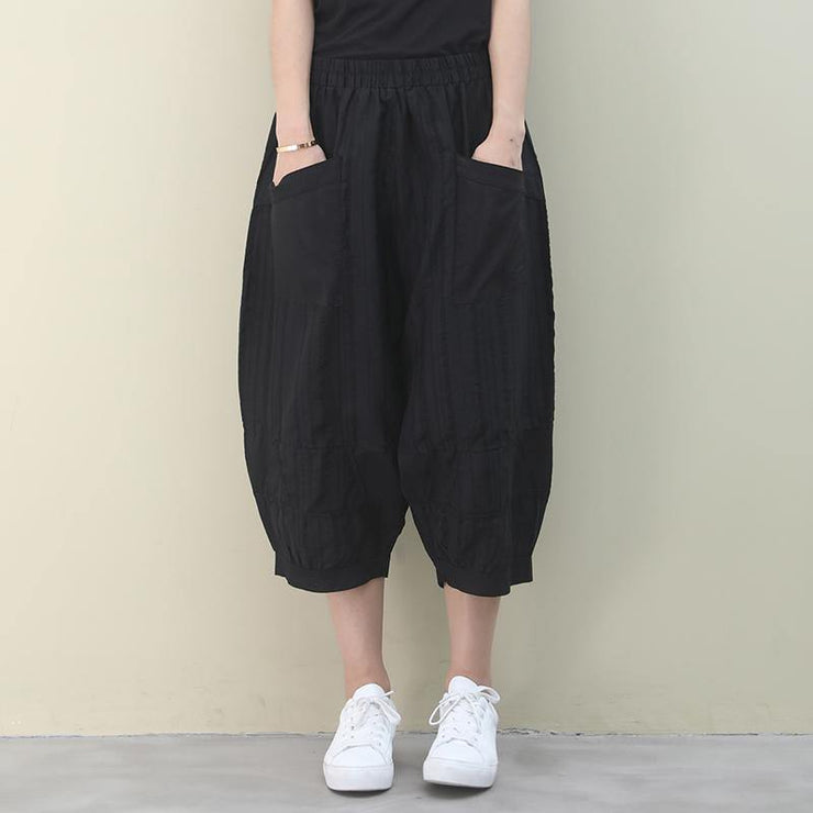 Vivid black pants vintage summer elastic waist Fashion women pants - bagstylebliss