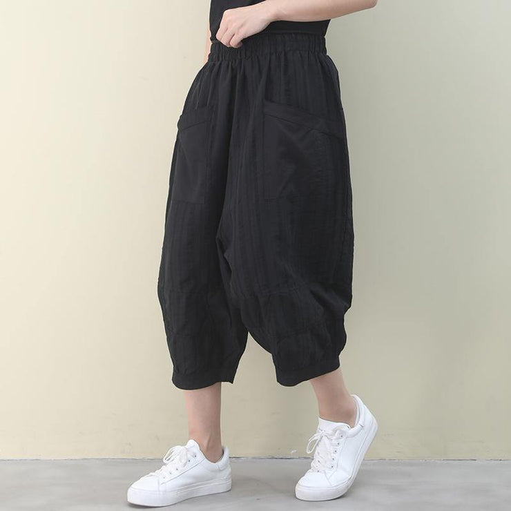 Vivid black pants vintage summer elastic waist Fashion women pants - bagstylebliss