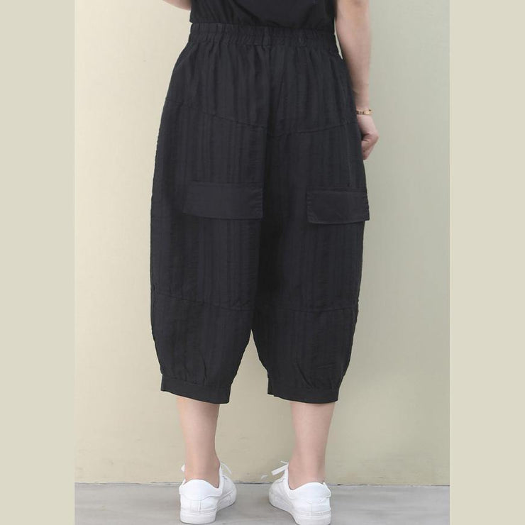 Vivid black pants vintage summer elastic waist Fashion women pants - bagstylebliss