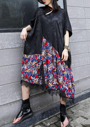 Vivid black patchwork prints cotton clothes Chinese Button summer Dress - bagstylebliss