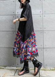 Vivid black patchwork prints cotton clothes Chinese Button summer Dress - bagstylebliss