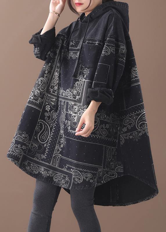 Vivid black thick Cotton quilting clothes hooded short patchwork Dresses - bagstylebliss