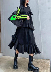 Vivid black tunics for women o neck Ruffles Traveling Dress - bagstylebliss