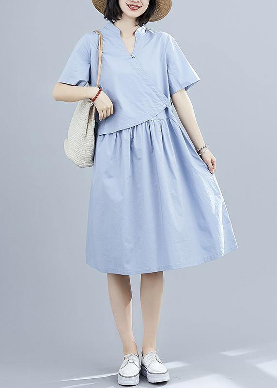 Vivid blue patchwork cotton clothes false two pieces Kaftan summer Dresses - bagstylebliss