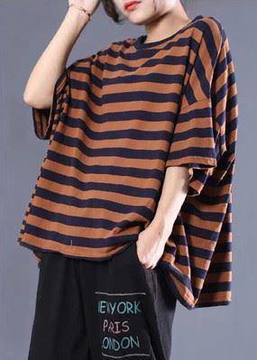 Vivid blue striped cotton Shirts Batwing Sleeve Plus Size top - bagstylebliss