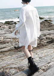 Vivid flare sleeve cotton ruffles Tunics Work white stand collar Art shirt Dress - bagstylebliss