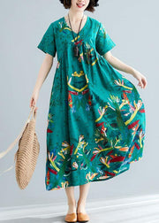 Vivid green cotton dresses prints Kaftan summer Dresses - bagstylebliss