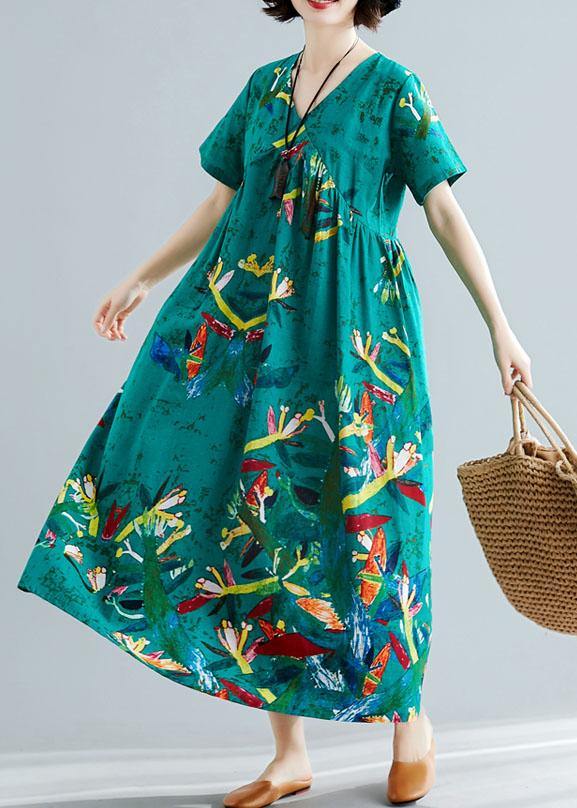 Vivid green cotton dresses prints Kaftan summer Dresses - bagstylebliss