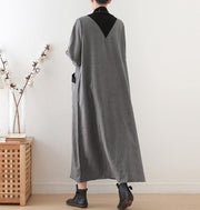 Vivid high neck pockets Tunics Outfits gray Maxi Dress - bagstylebliss
