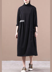 Vivid high neck side open spring dresses Tutorials black Kaftan Dress - bagstylebliss