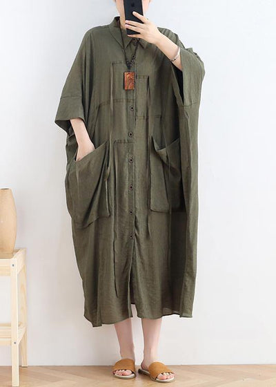 Vivid lapel Batwing Sleeve linen summer clothes Fabrics green Dress - bagstylebliss