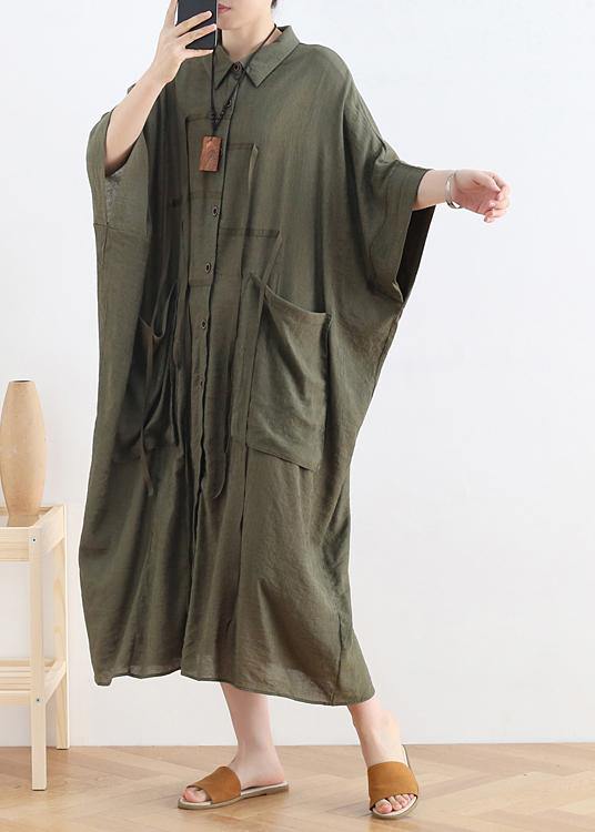 Vivid lapel Batwing Sleeve linen summer clothes Fabrics green Dress - bagstylebliss