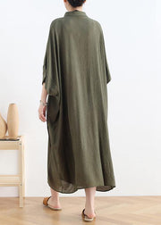 Vivid lapel Batwing Sleeve linen summer clothes Fabrics green Dress - bagstylebliss