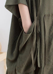 Vivid lapel Batwing Sleeve linen summer clothes Fabrics green Dress - bagstylebliss