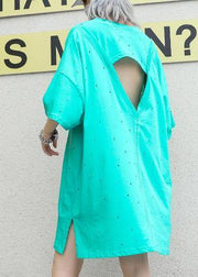 Vivid light green Cotton Long Shirts o neck back open Midi summer Dress - bagstylebliss