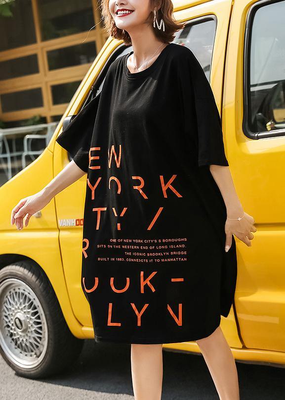 Vivid o neck Cotton quilting dresses Inspiration short sleeve Dresses black - bagstylebliss