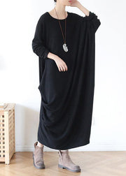 Vivid o neck asymmetric cotton spring clothes Neckline black Robe Dress - bagstylebliss