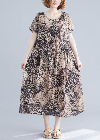 Vivid o neck cotton clothes Women linen Leopard cotton robes Dresses summer - bagstylebliss