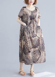 Vivid o neck cotton clothes Women linen Leopard cotton robes Dresses summer - bagstylebliss