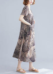 Vivid o neck cotton clothes Women linen Leopard cotton robes Dresses summer - bagstylebliss