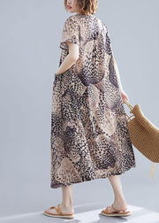 Vivid o neck cotton clothes Women linen Leopard cotton robes Dresses summer - bagstylebliss