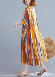 Vivid o neck cotton clothes design multicolor striped Maxi Dresses summer - bagstylebliss