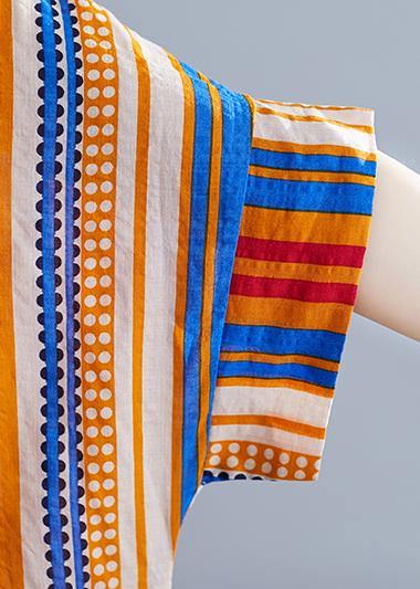 Vivid o neck cotton clothes design multicolor striped Maxi Dresses summer - bagstylebliss